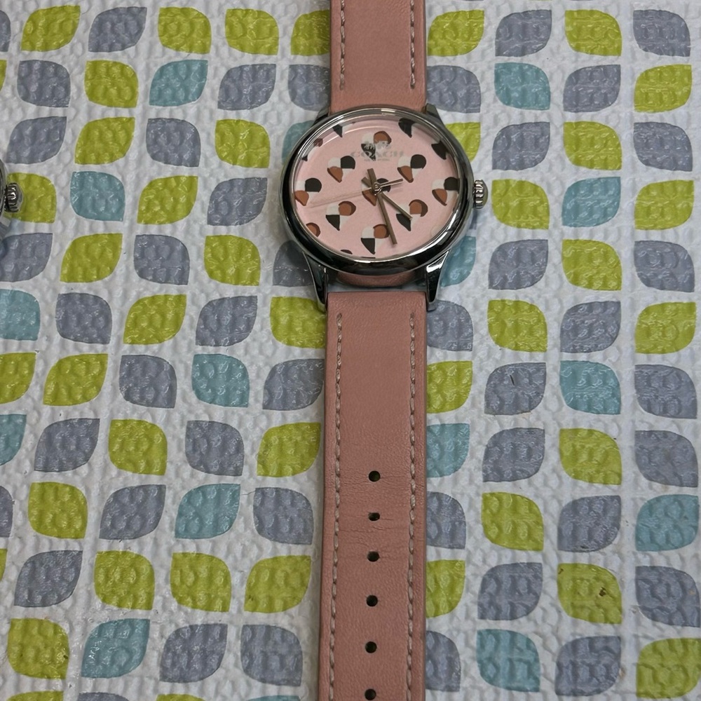 Coach Silver and Pink Leather Watch